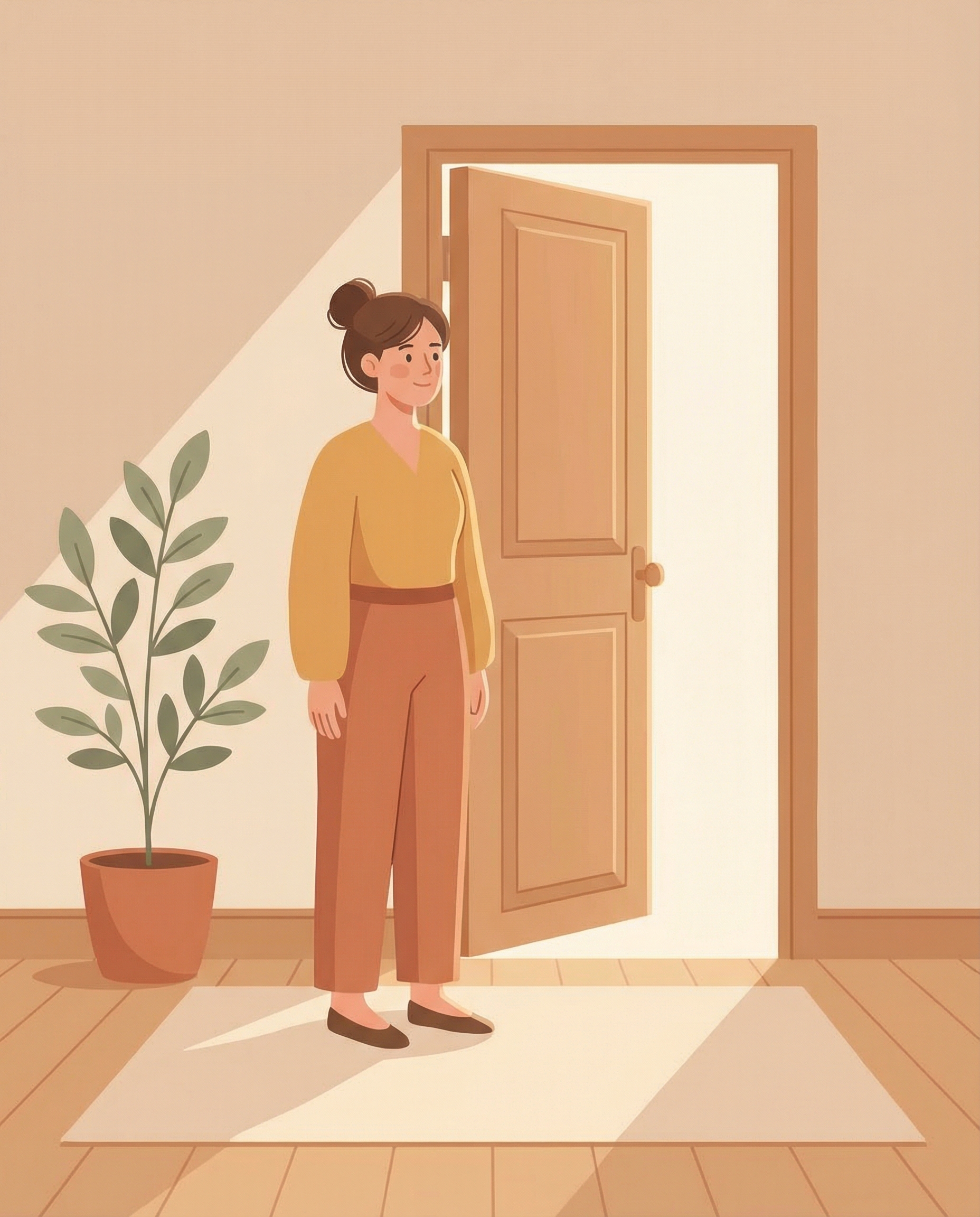 Kapı eşiğinde duran kadın illüstrasyonu